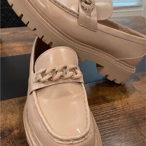 Aldo Beige Loafers with Gold Chain Accent
